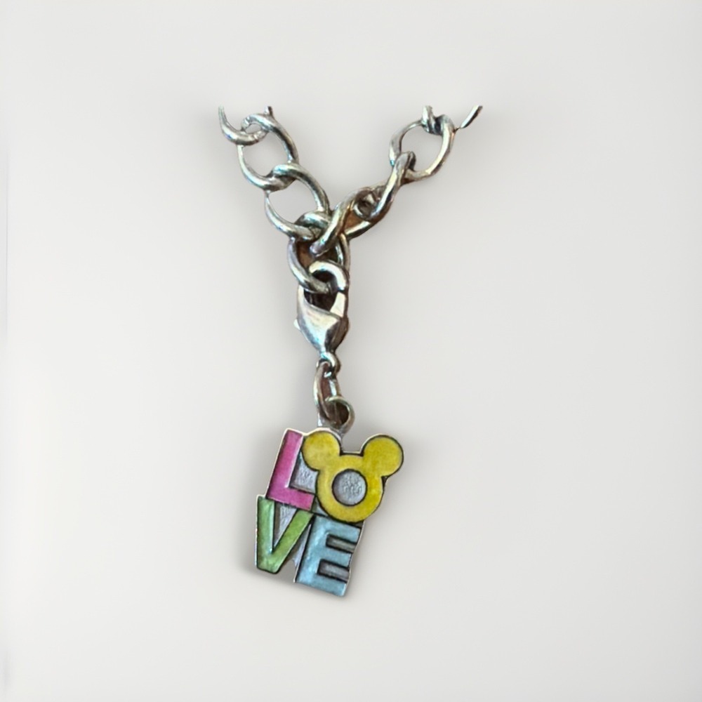 Vintage Disney Mickey Love Word‎ Dangle Charm Enamel Clasp